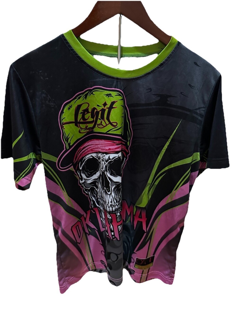 Custom Oklahoma Skull Graphic Jersey Shirt Unisex Large Grunge Goth